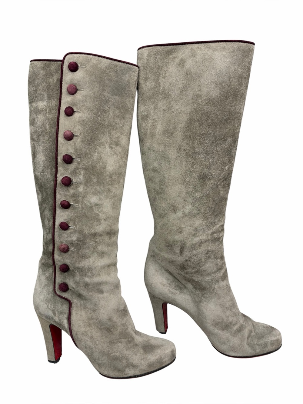 Christian Louboutin Vatican 85mm Button Up Suede Heel Boots 37/7